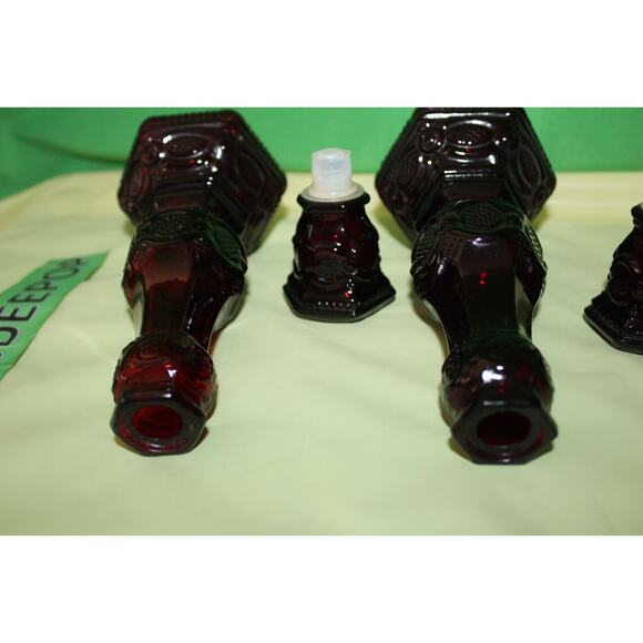 Ruby Red Glass Avon Cape Cod 1876 Pair Of Charisma Cologne Candlesticks Empty - Picture 10 of 16